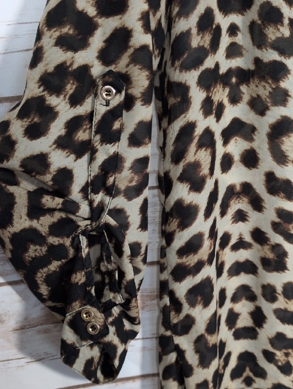 Wishful Park Leopard Print Button-Front Blouse - Black & Tan - Picture 3 of 6